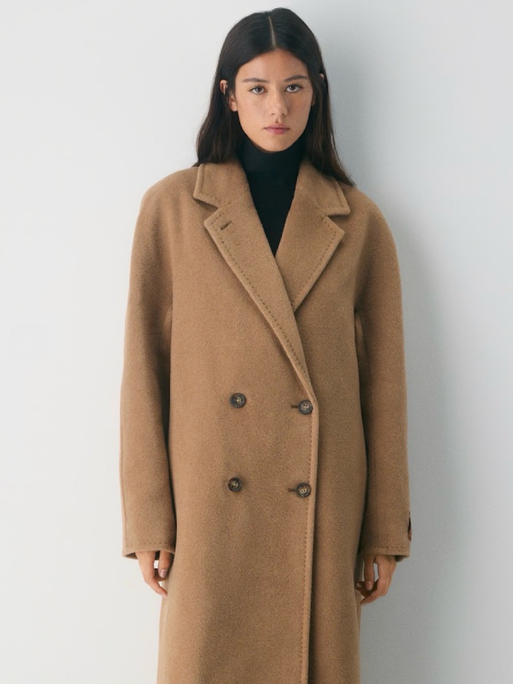 Aritzia *the slouch coat* Double-Breasted wool Pea Coat in Camel Brown